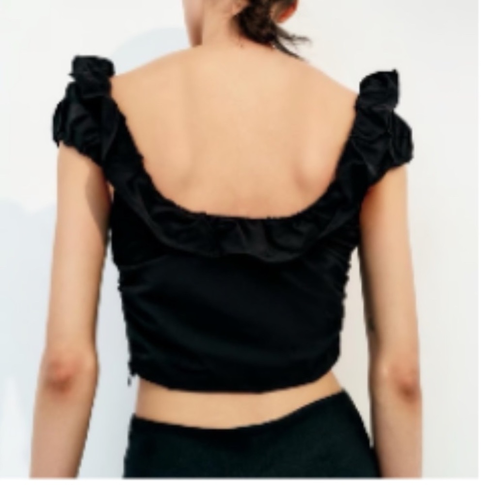 NWT Zara Black Ruffle Crop Top Ruffed - Picture 4 of 8